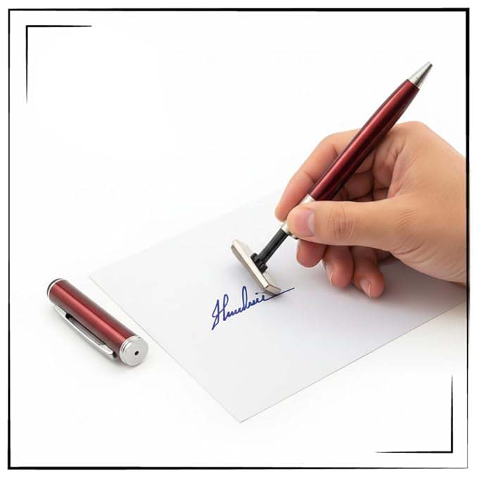 Custom Signature Stamp Pen in action